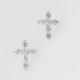 Sterling Silver Earrings Stud Cross with white topaz White Topaz Solid - Syzjewelry
